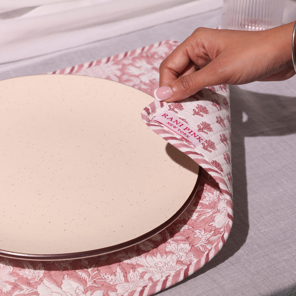 Hand-Block Printed Reversible Quilted Placemat & Coaster (Set of 4)