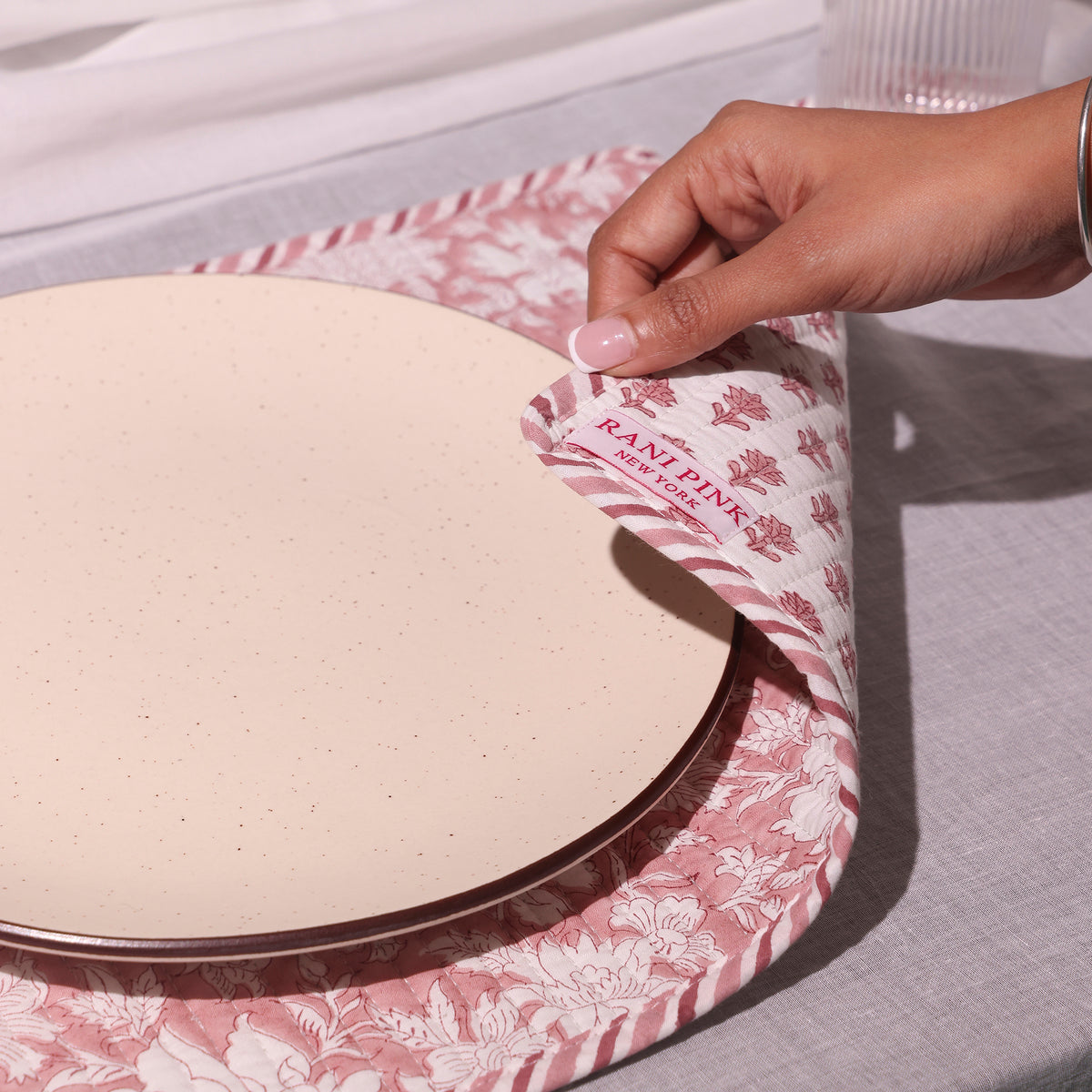 Hand-Block Printed Reversible Quilted Placemat & Coaster (Set of 4)