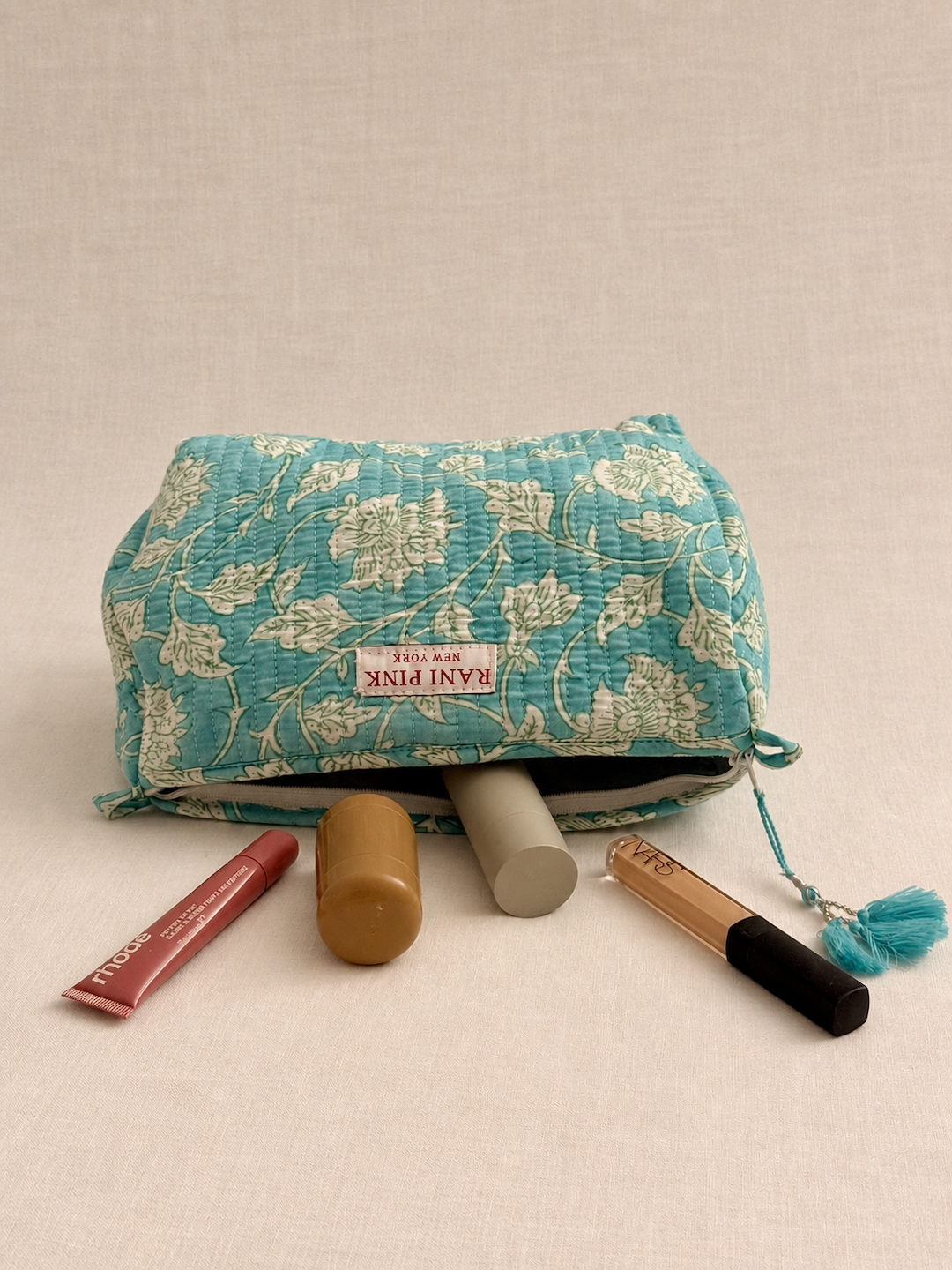 Hand-Printed Cotton Pouch Set of 2, Medium and Small Travel Organizer Bags