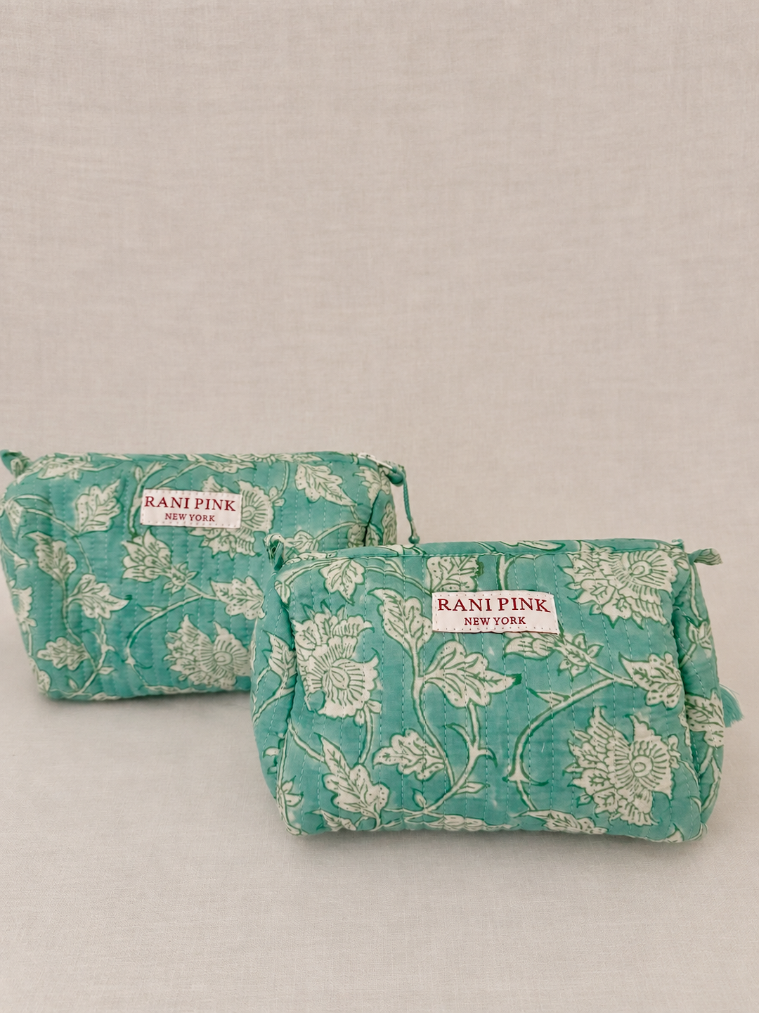 Hand-Printed Cotton Pouch Set of 2, Medium and Small Travel Organizer Bags