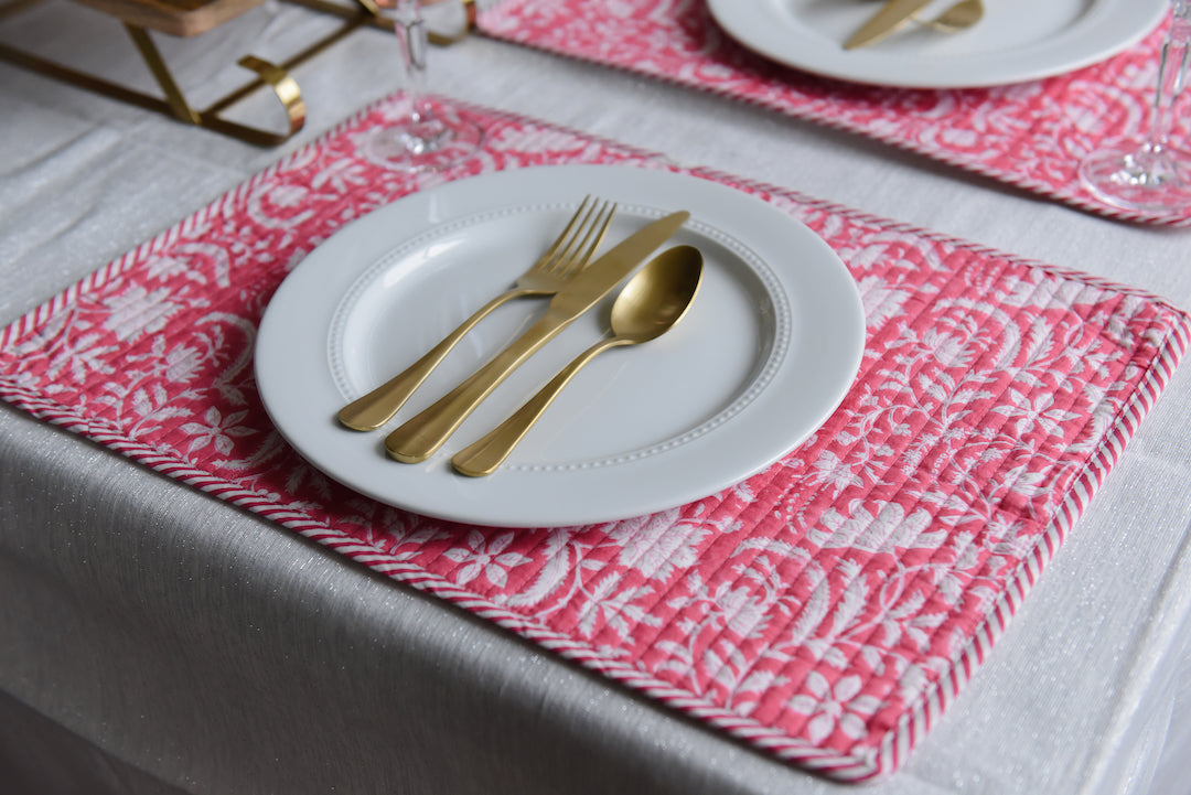 Hand-block Printed Reversible Quilted Placemat (Set of 4)