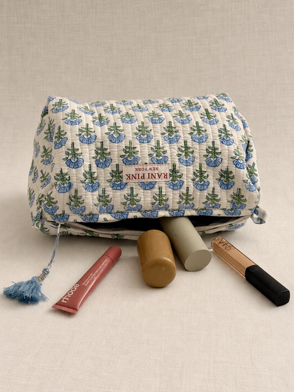 Hand-Printed Cotton Pouch Set of 2, Medium and Small Travel Organizer Bags