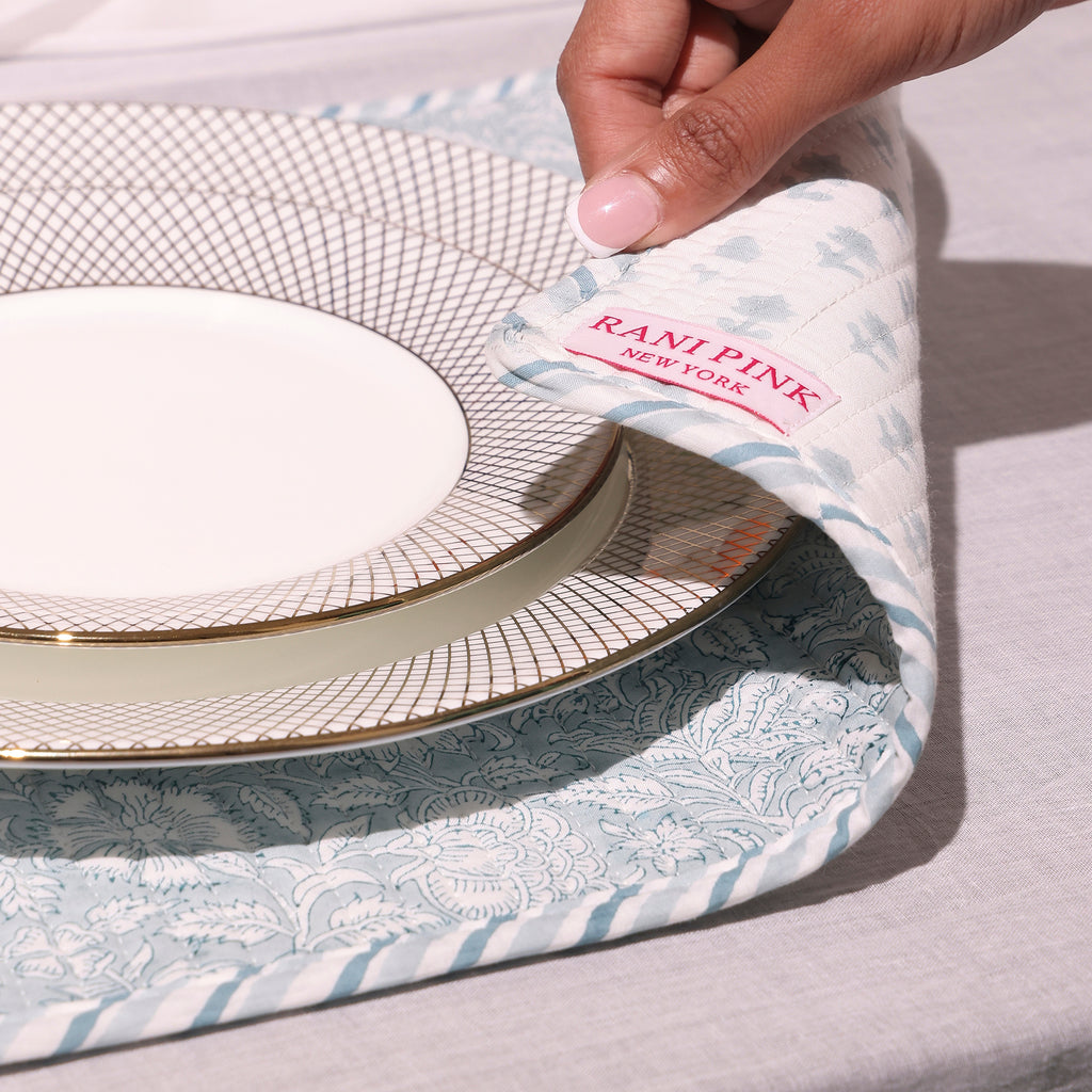 Hand-Block Printed Reversible Quilted Placemat & Coaster (Set of 4)
