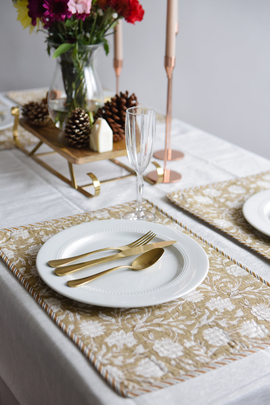 Coffee Reversible Hand-Block Printed Quilted Placemat (Set of 2)