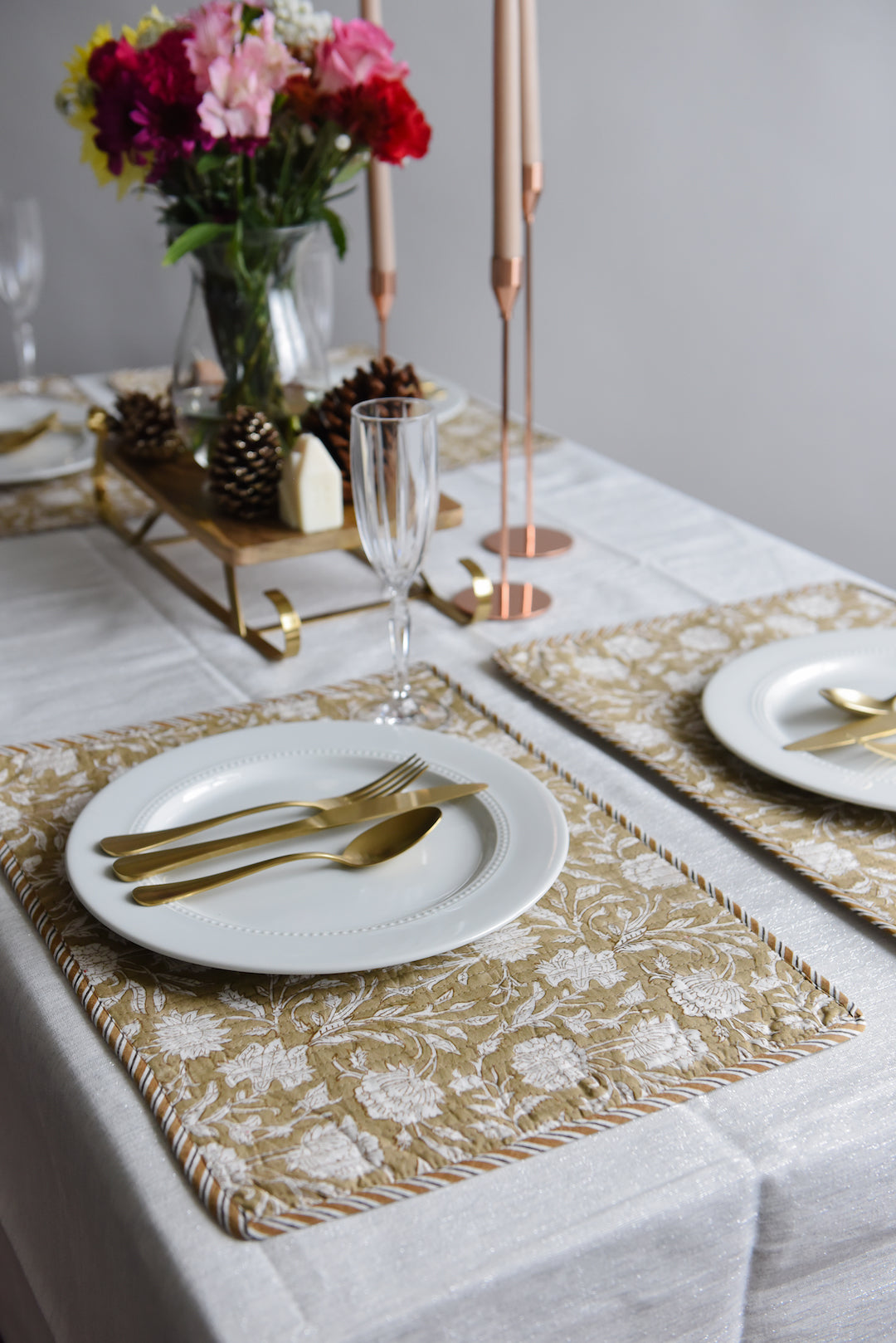 Coffee Reversible Hand-Block Printed Quilted Placemat (Set of 2)