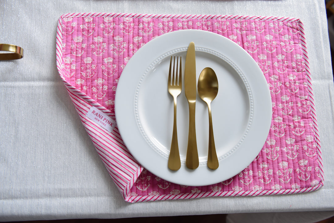 Hand-block Printed Reversible Quilted Placemat (Set of 4)