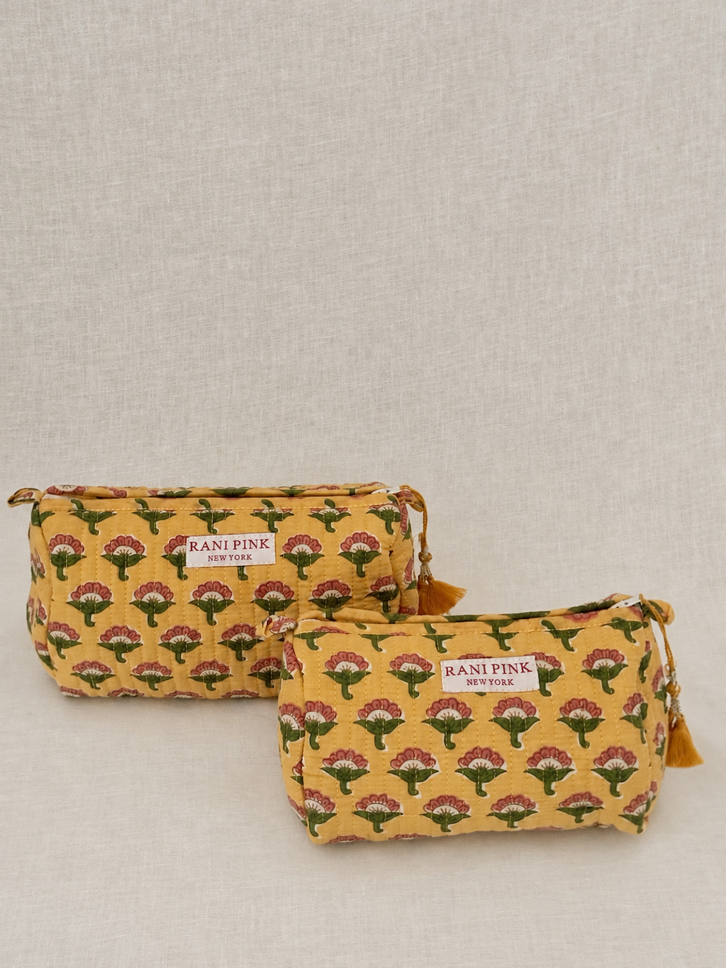 Hand-Printed Cotton Pouch Set of 2, Medium and Small Travel Organizer Bags