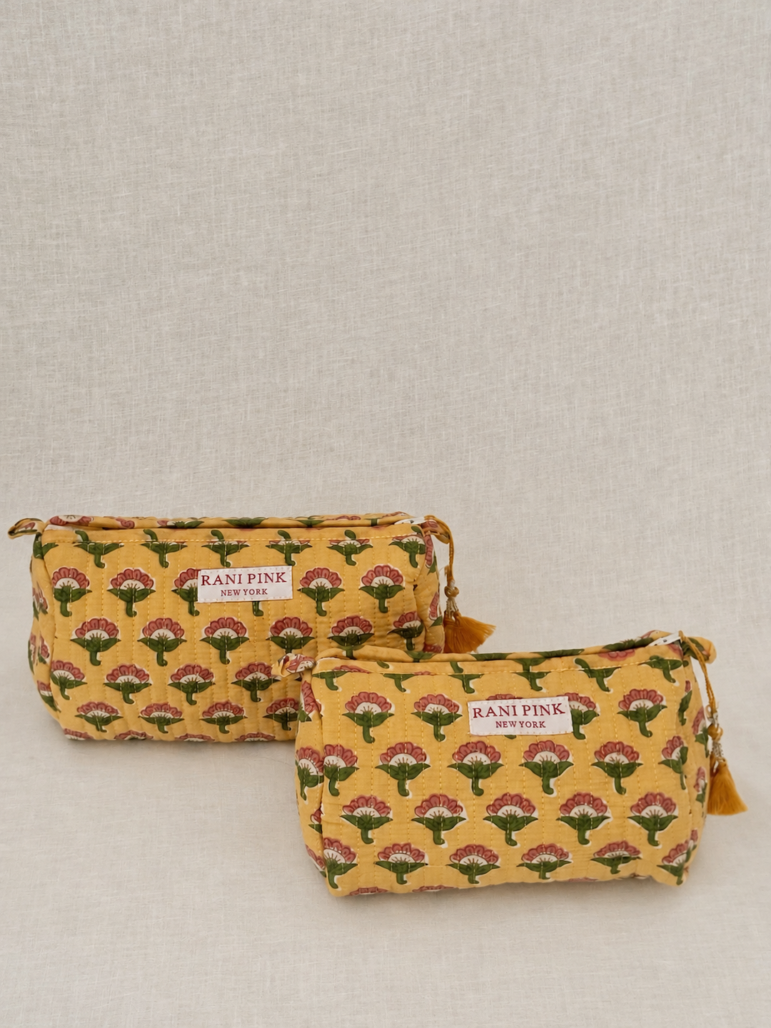 Hand-Printed Cotton Pouch Set of 2, Medium and Small Travel Organizer Bags