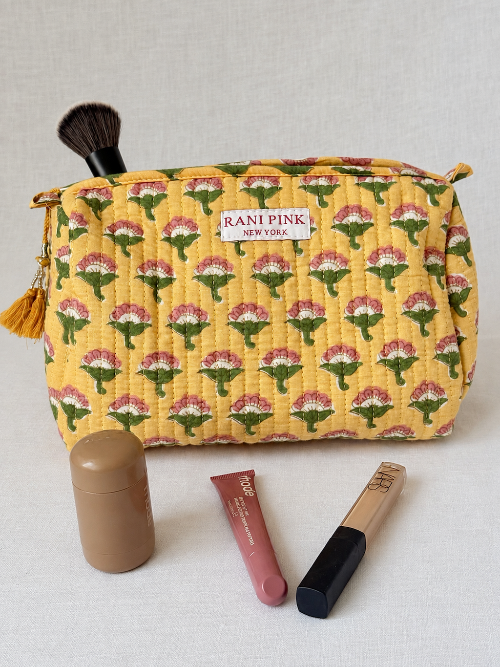 Hand-Printed Cotton Pouch Set of 2, Medium and Small Travel Organizer Bags