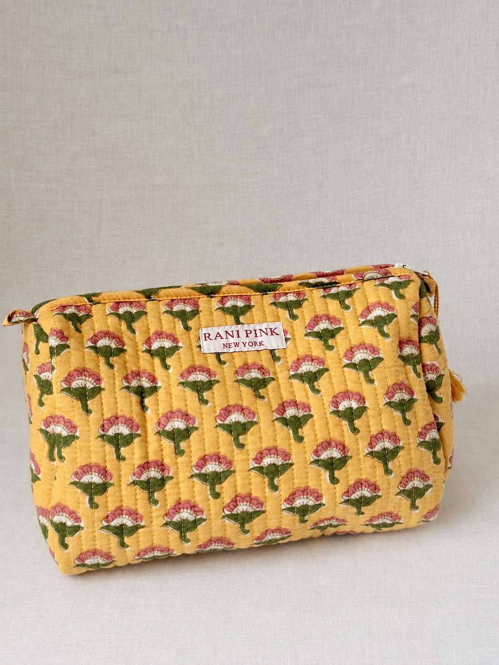 Large Hand-Printed Cotton Travel Pouch, Makeup and Toiletry Bag with Interior Pockets