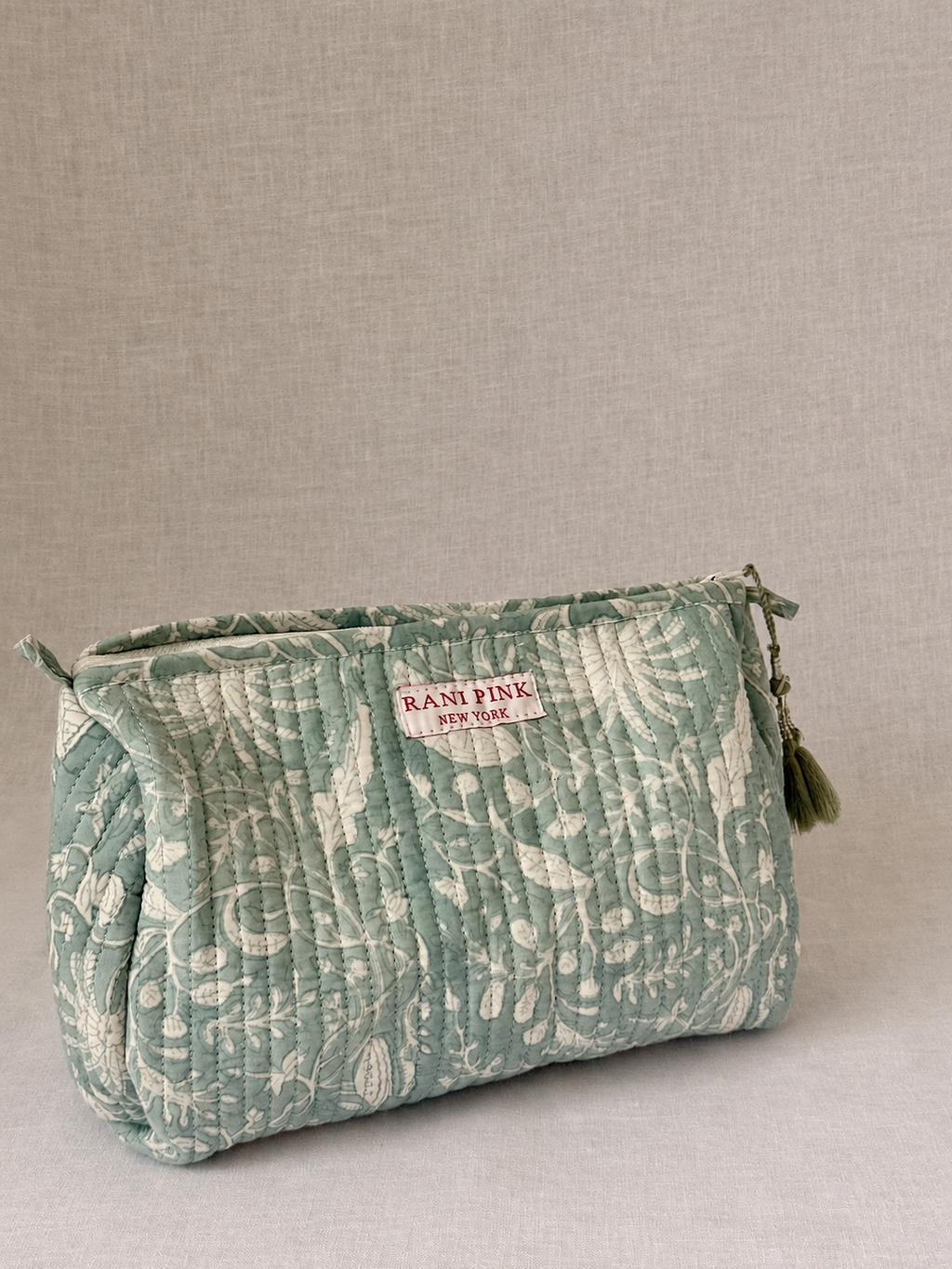 Large Hand-Printed Cotton Travel Pouch, Makeup and Toiletry Bag with Interior Pockets