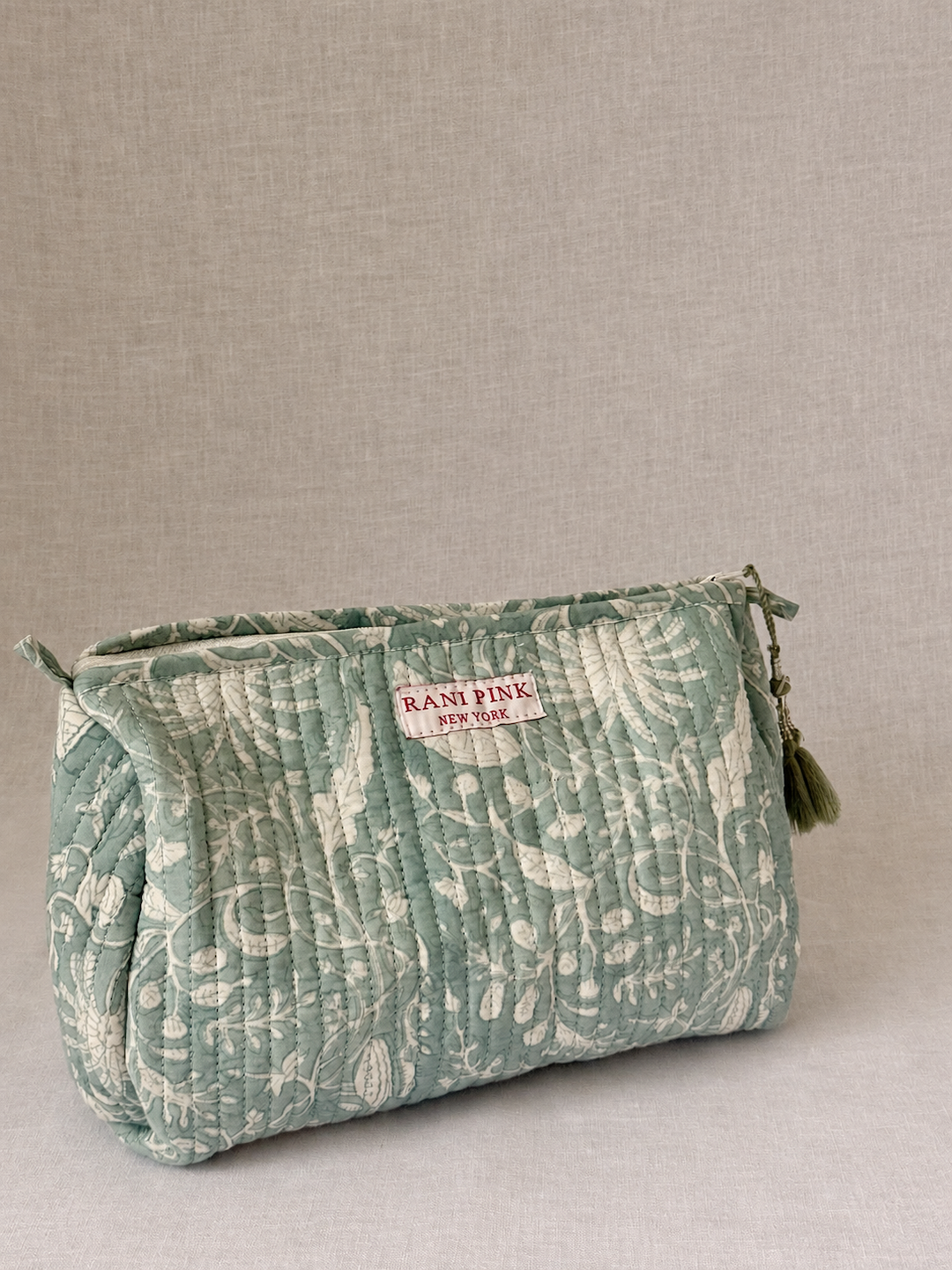 Large Hand-Printed Cotton Travel Pouch, Makeup and Toiletry Bag with Interior Pockets