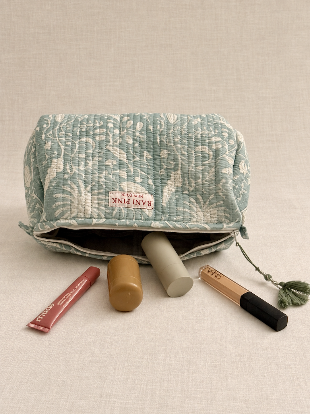 Hand-Printed Cotton Pouch Set of 2, Medium and Small Travel Organizer Bags
