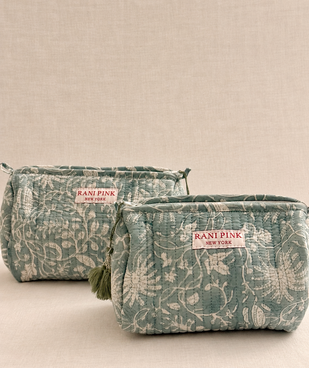 Hand-Printed Cotton Pouch Set of 2, Medium and Small Travel Organizer Bags