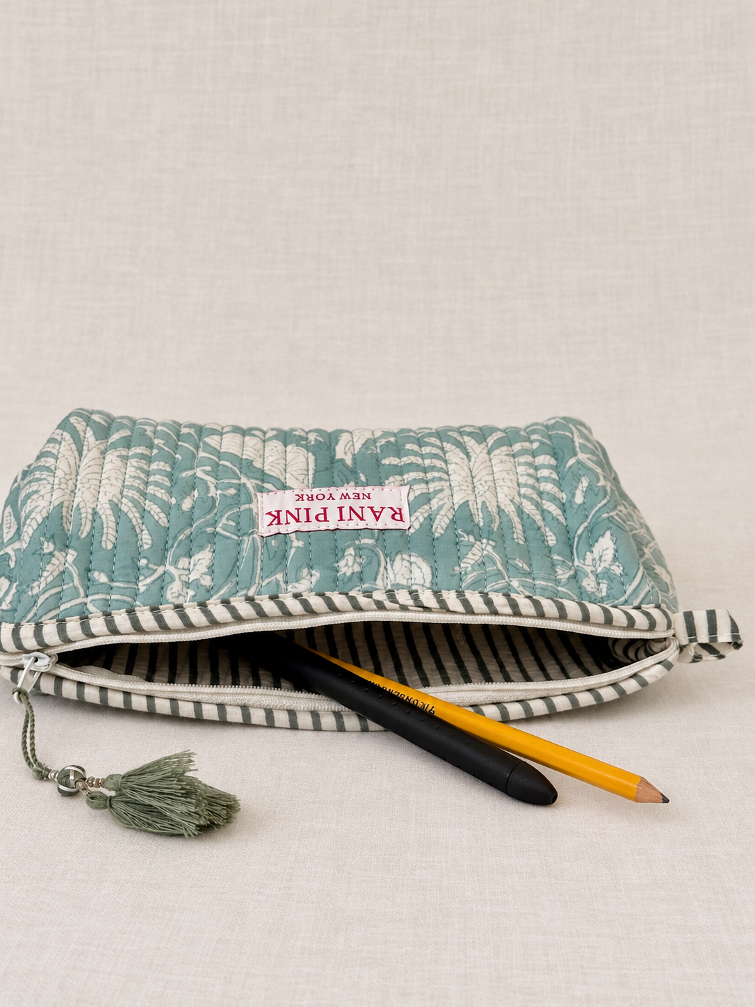 Hand-Block Printed Quilted Cotton Pencil Pouch