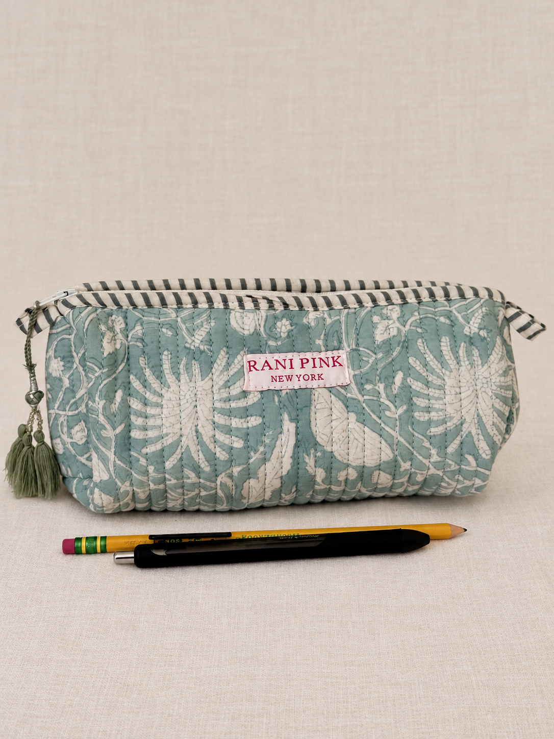 Hand-Block Printed Quilted Cotton Pencil Pouch