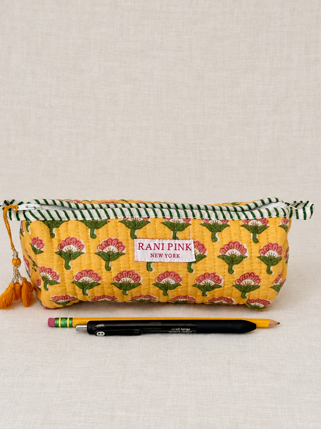 Hand-Block Printed Quilted Cotton Pencil Pouch