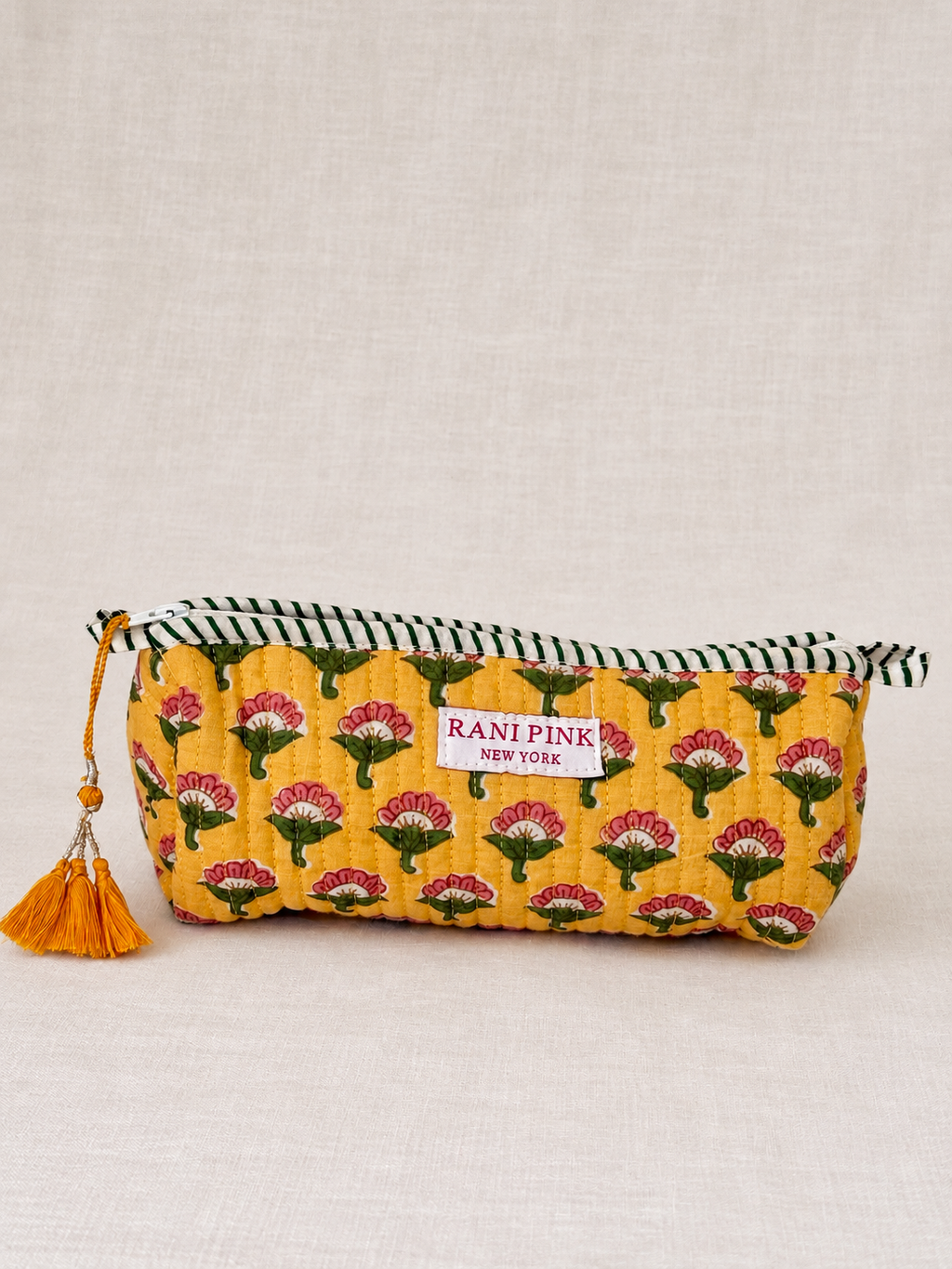 Hand-Block Printed Quilted Cotton Pencil Pouch