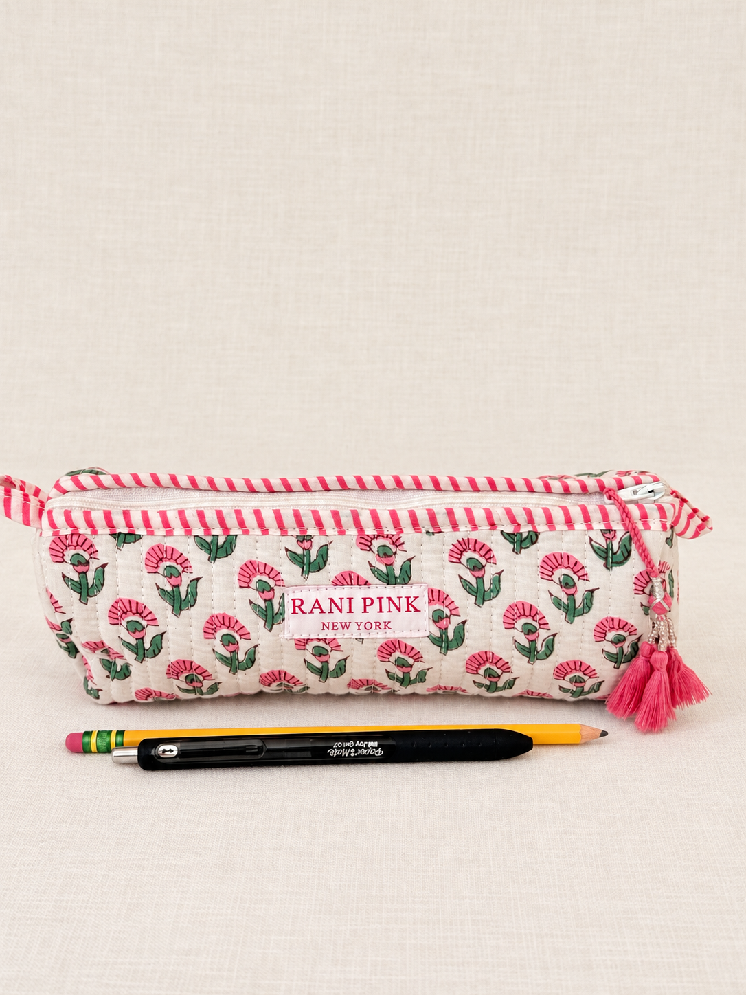 Hand-Block Printed Quilted Cotton Pencil Pouch