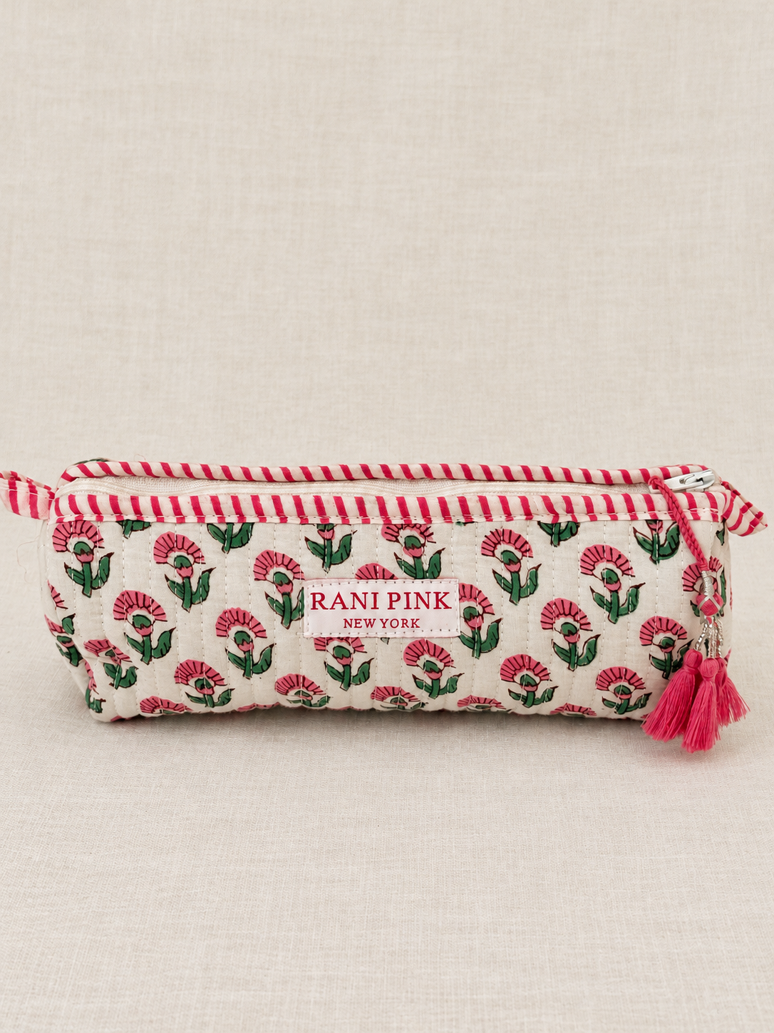 Hand-Block Printed Quilted Cotton Pencil Pouch