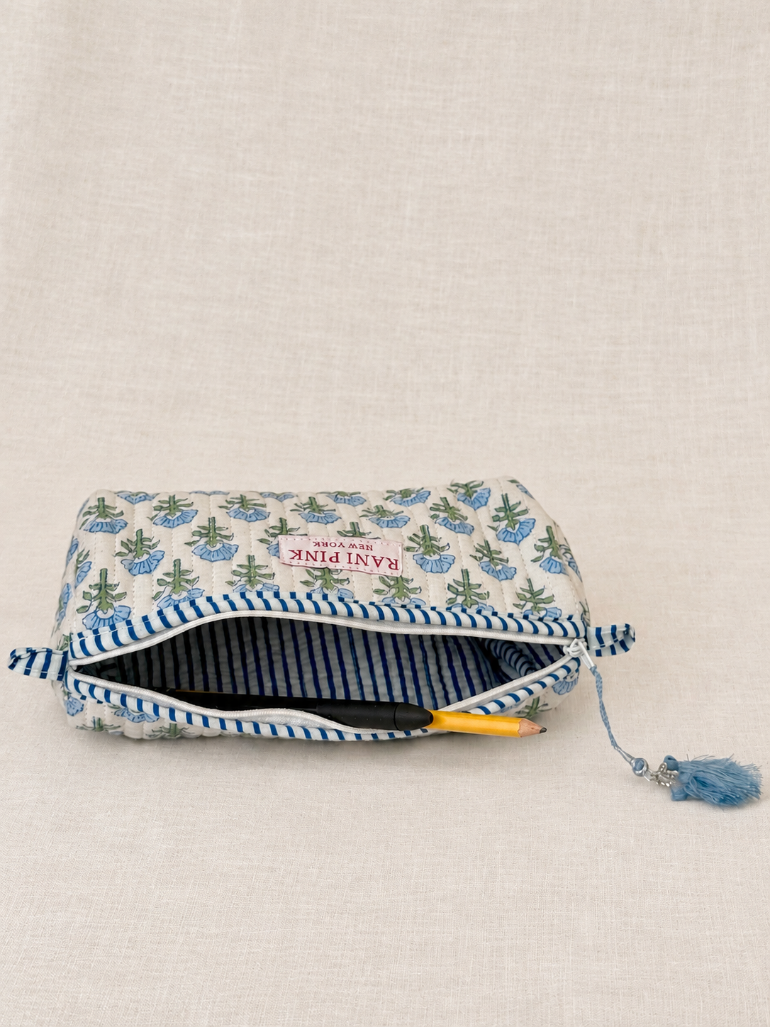 Hand-Block Printed Quilted Cotton Pencil Pouch