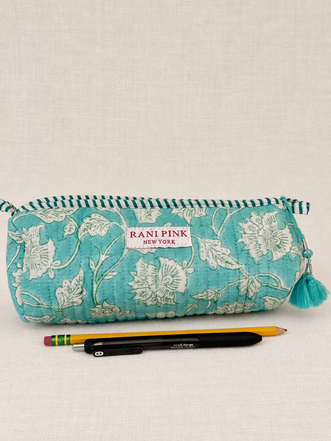 Hand-Block Printed Quilted Cotton Pencil Pouch
