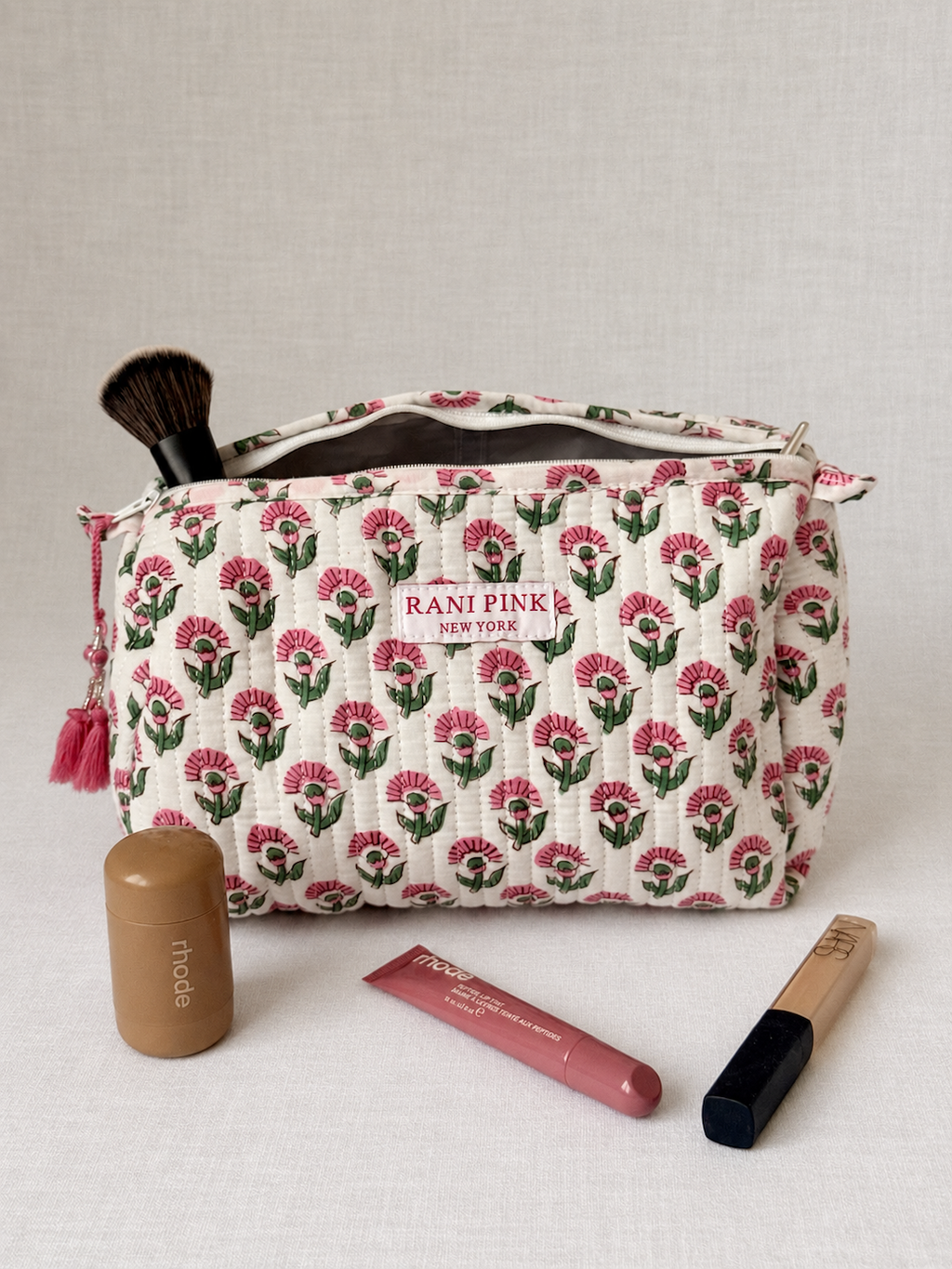 Hand-Printed Cotton Pouch Set of 2, Medium and Small Travel Organizer Bags
