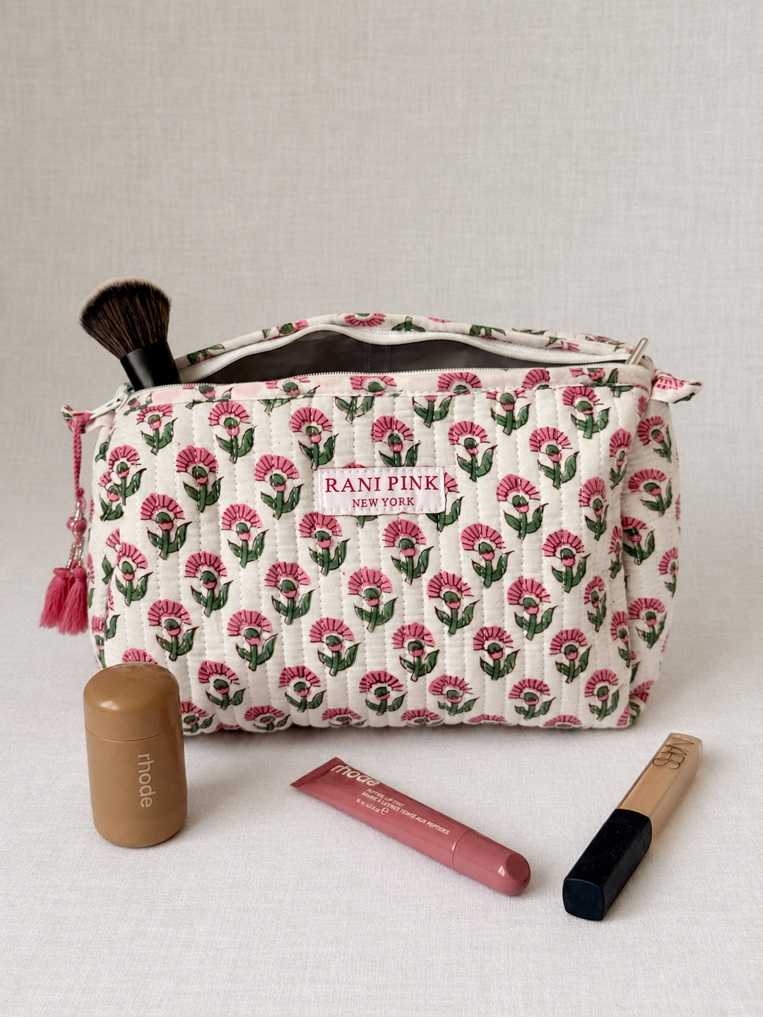 Hand-Printed Cotton Pouch Set of 2, Medium and Small Travel Organizer Bags