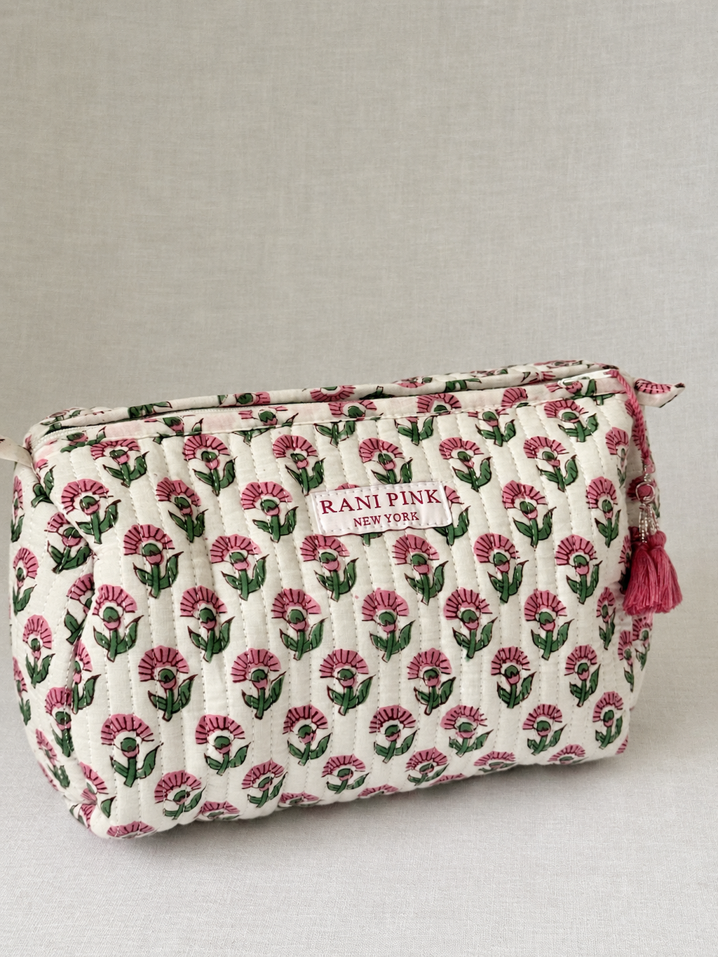Large Hand-Printed Cotton Travel Pouch, Makeup and Toiletry Bag with Interior Pockets