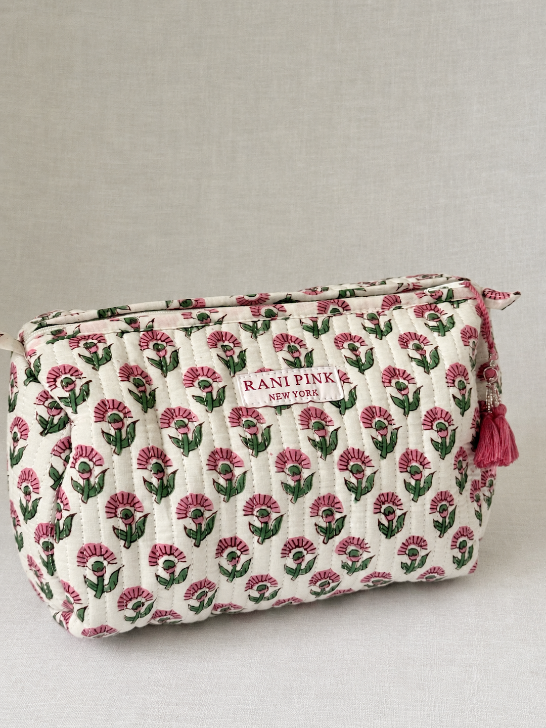 Large Hand-Printed Cotton Travel Pouch, Makeup and Toiletry Bag with Interior Pockets