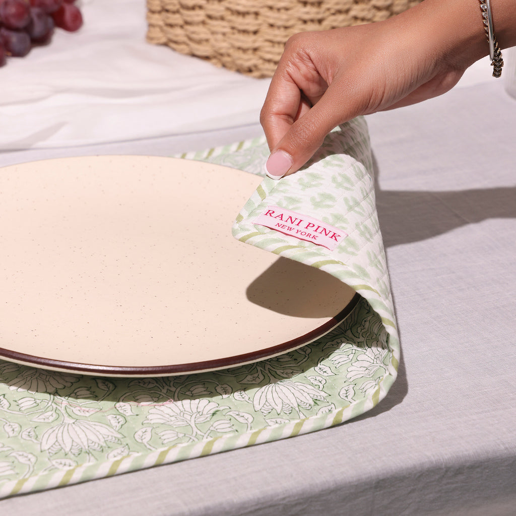Hand-Block Printed Reversible Quilted Placemat & Coaster (Set of 4)